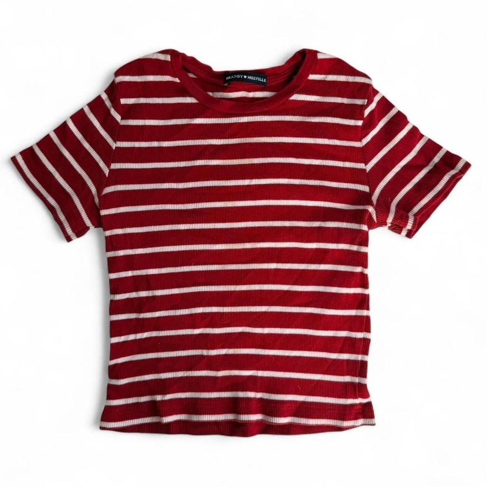 Brandy Melville Red White Striped Baby Tee